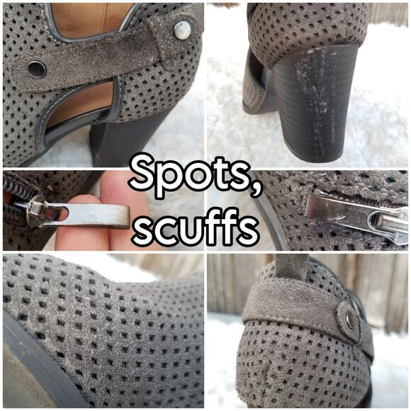 Suede Shootie Franco Sarto Dale 2 Sz 8 Perforated Leather Ankle Boot Dark Gray - Picture 8 of 13